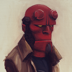 <strong>"Hellboy" sketch (SOLD)</strong><br>Quick "Hellboy" sketch, based on the Mignola comic... not the movie. <br />
(Oil on canvas, 8x10). 2014<br />
(Original - SOLD)