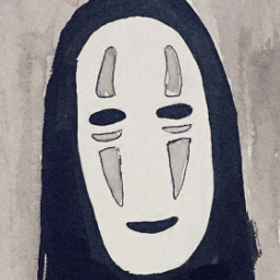 <strong>"No Face" (2016)</strong><br>"No Face" from Ghibli Studio masterpiece Spirited Away<br />
(Ink on Paper) 2016.<br />
Available as a print